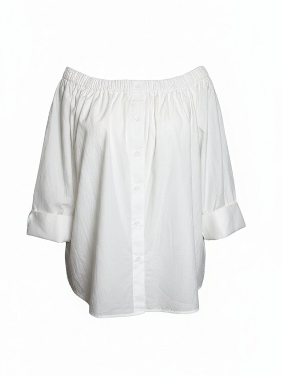 Zara Tops - Zara White Off-the-Shoulder Button-Down Shirt Size Large